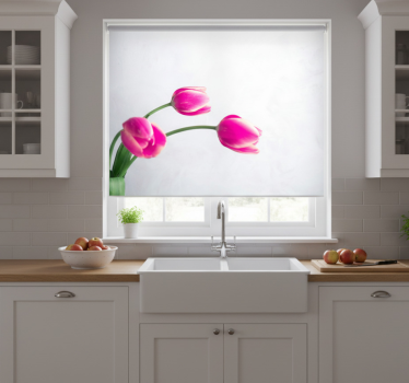 Estor enrollable cocina tres tulipanes fondo blanco - TenVinilo