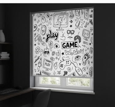 Estor enrollable gamer diseño de juego en blanco y negro - TenVinilo