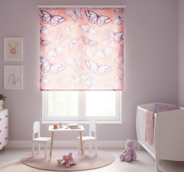 Estor enrollable infantil patrón de mariposas moradas y rosas - TenVinilo