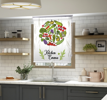 Estor enrollable cocina original con nombre y verduras - TenVinilo