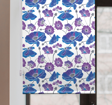Estores enrollable flores patrón azul y rosa - TenVinilo