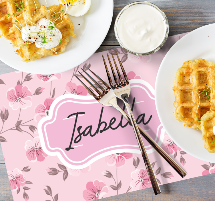 Mantel individual personalizable Flores rosadas vintage - TenVinilo