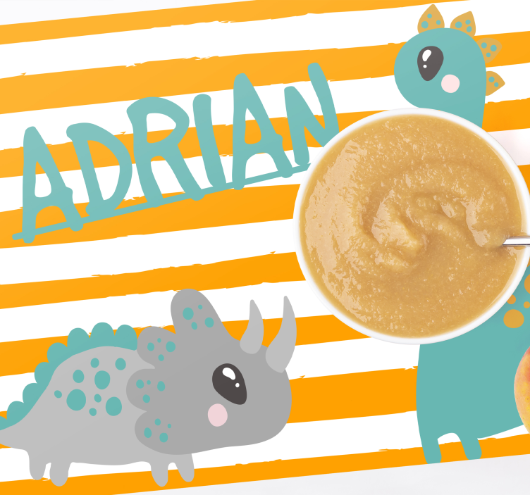 Manteles individuales con nombre Dinosaurio azul y naranja - TenVinilo