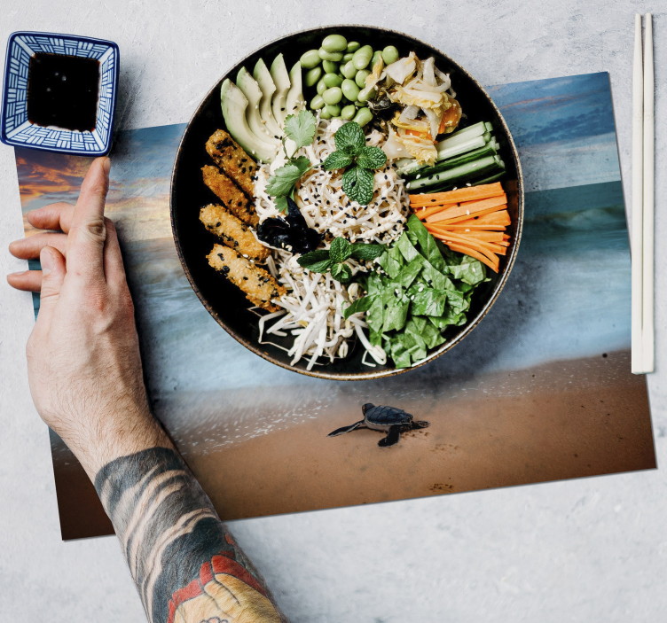 Mantel individual casa tortuga en la playa - TenVinilo