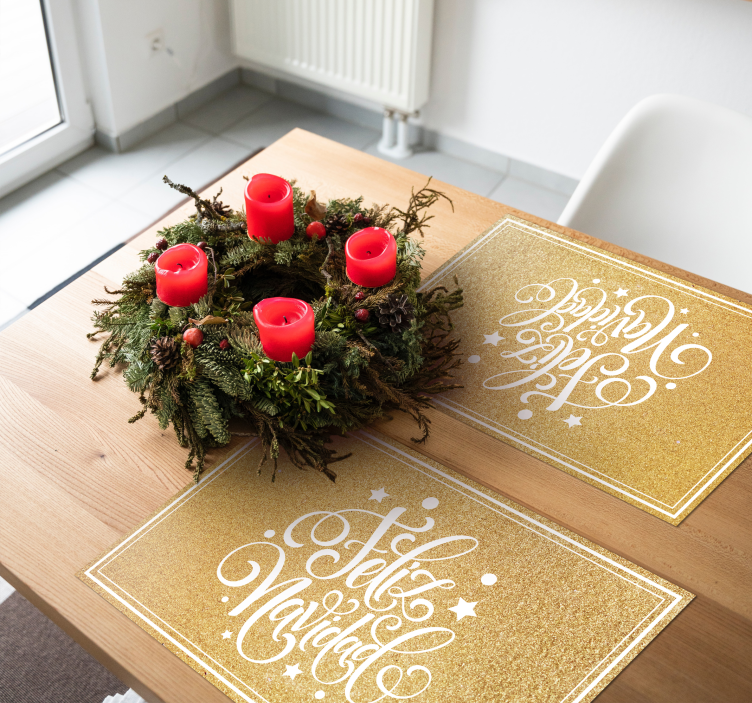Mantel individual Feliz Navidad efecto dorado - TenVinilo