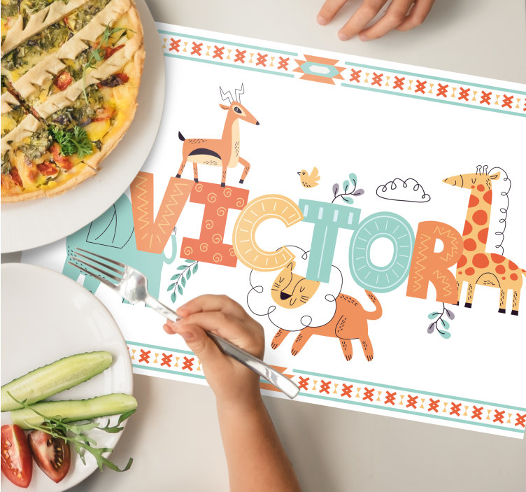 Mantel individual infantil arte de nombres de animales - TenVinilo