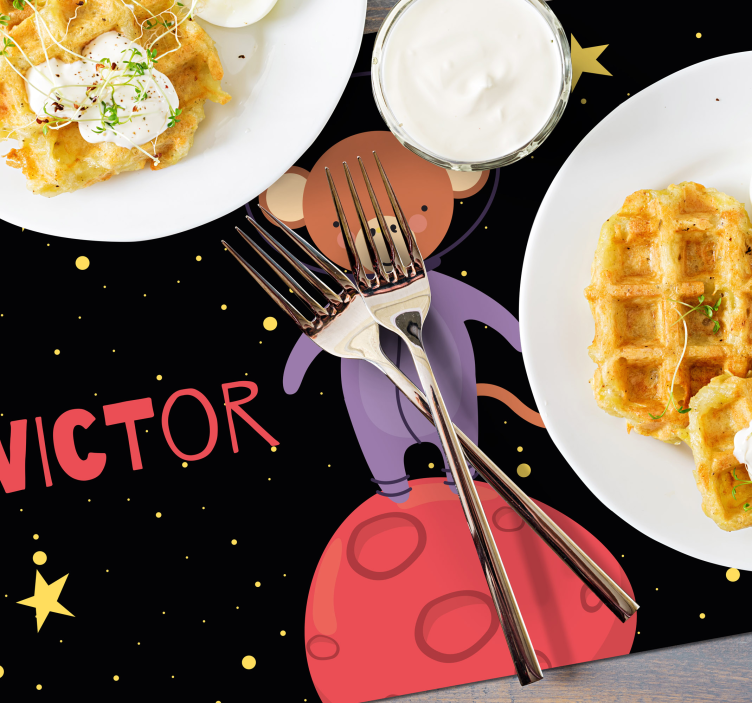 Mantel individual infantil aventura del mono astronauta - TenVinilo