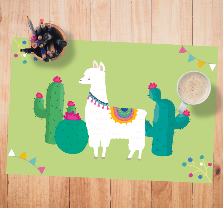 Mantel individual infantil llama con cactus - TenVinilo