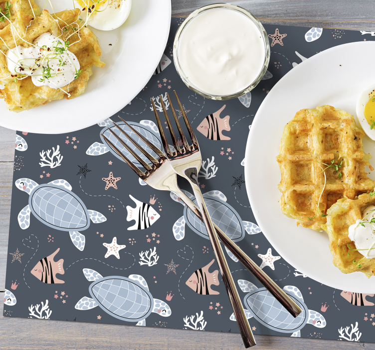 Mantel individual infantil patrón de criaturas marinas - TenVinilo