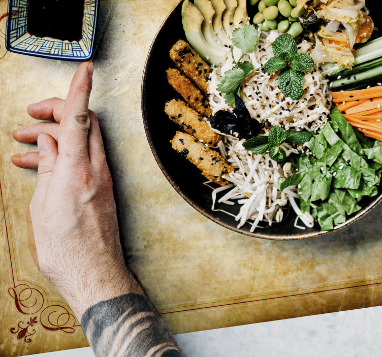 Mantel individual moderno bowl con ingredientes frescos - TenVinilo