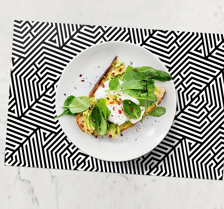 Mantel individual moderno patrón geométrico negro - TenVinilo