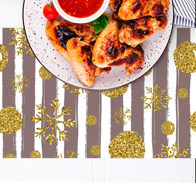 Mantel individual navideño copos de nieve dorados - TenVinilo