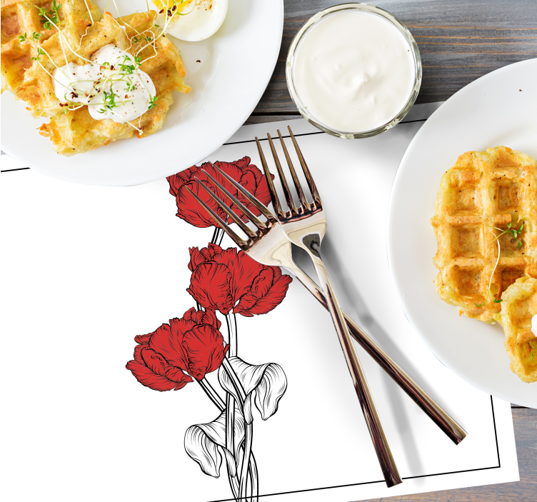 Mantel individual original arreglo floral rojo - TenVinilo