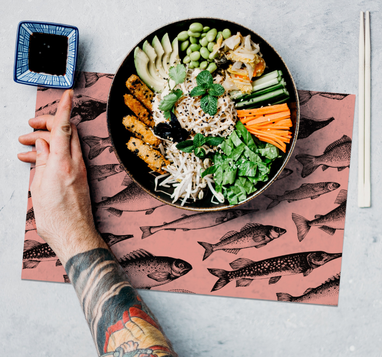 Mantel individual original arte de patrón de peces - TenVinilo