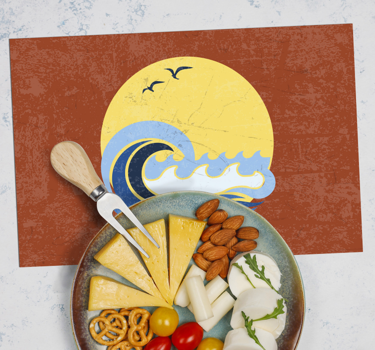 Mantel individual original escena de olas al atardecer - TenVinilo