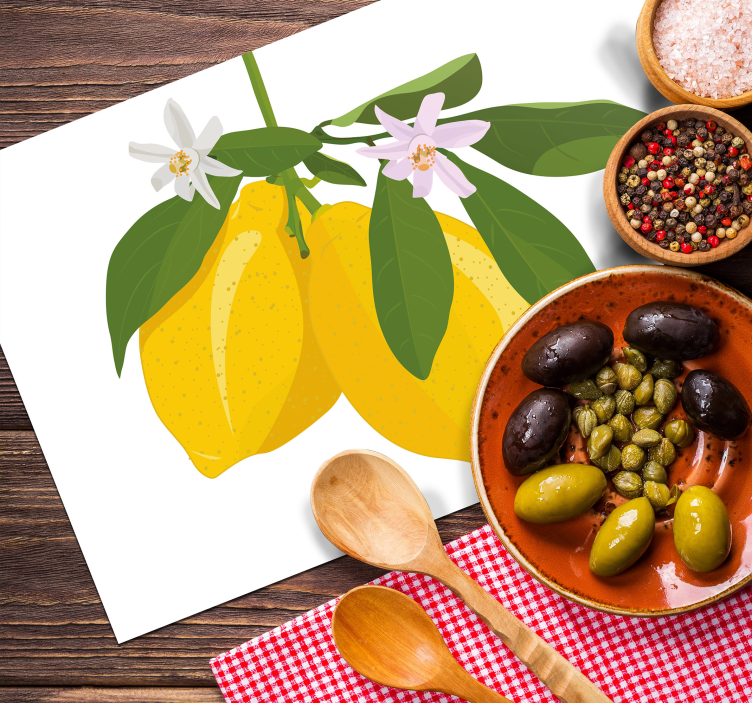 Mantel individual original ilustración de rama de limón - TenVinilo