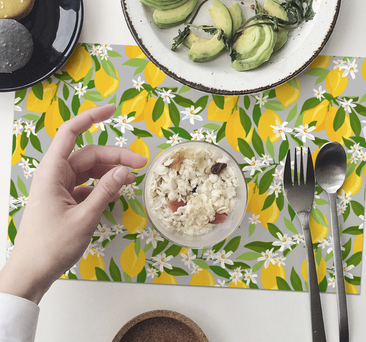 Mantel individual original patrón floral de limón - TenVinilo