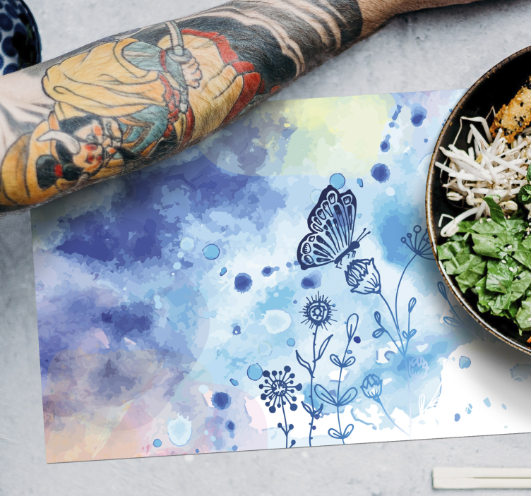 Mantel individual original patrón floral de mariposas - TenVinilo