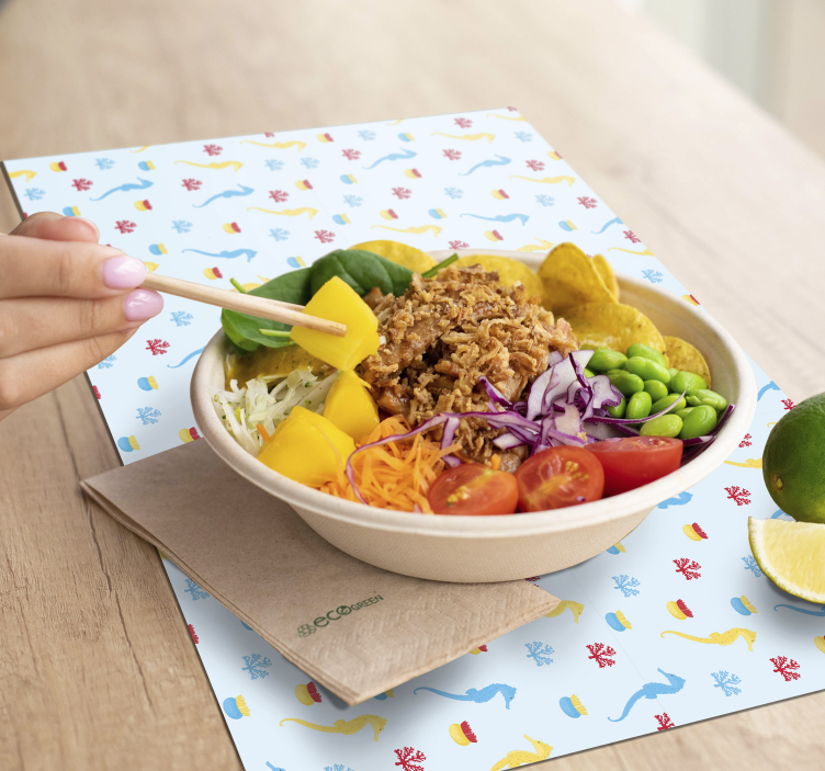 Mantel individual original patrón submarino colorido - TenVinilo