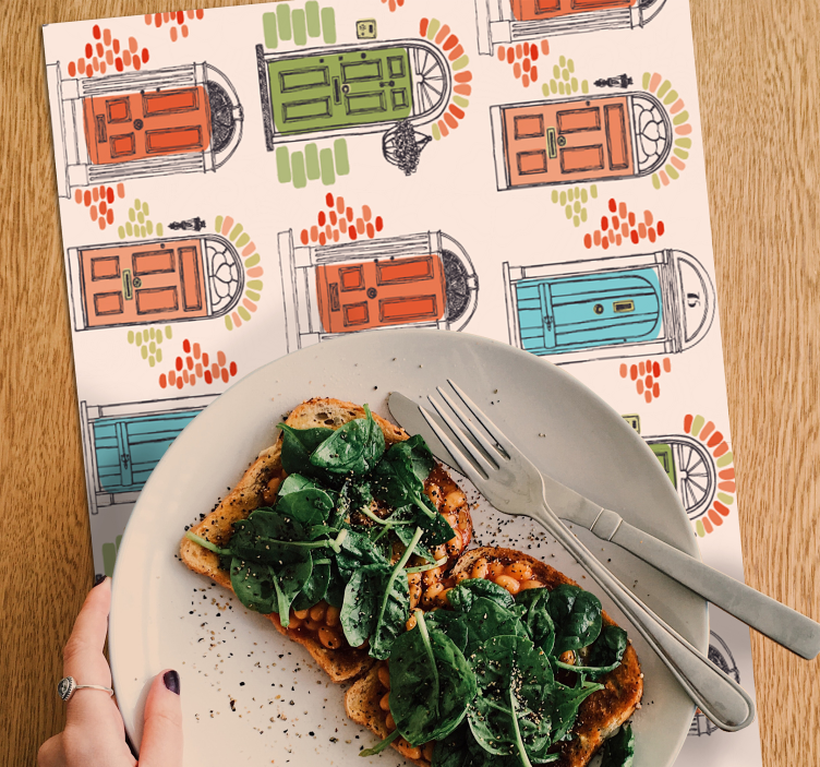 Mantel individual original patrones de puertas coloridas - TenVinilo