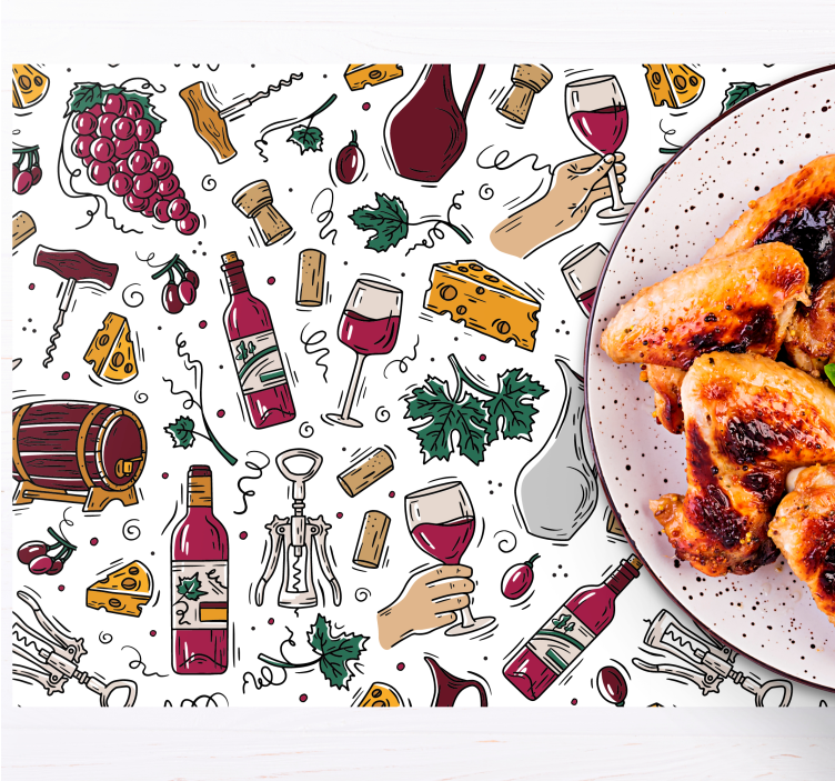 Mantel individual original tema de vino y queso - TenVinilo