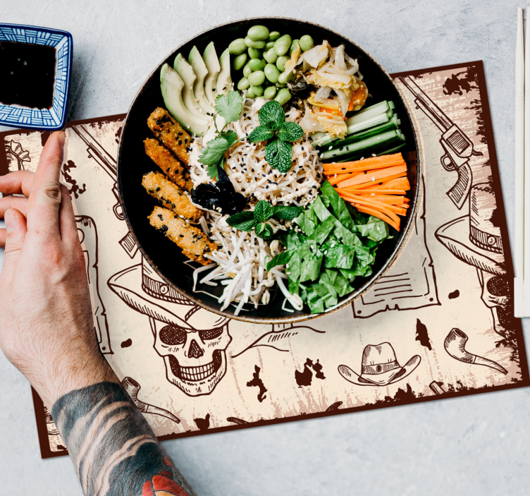 Mantel individual original temas de calavera y vaquero - TenVinilo