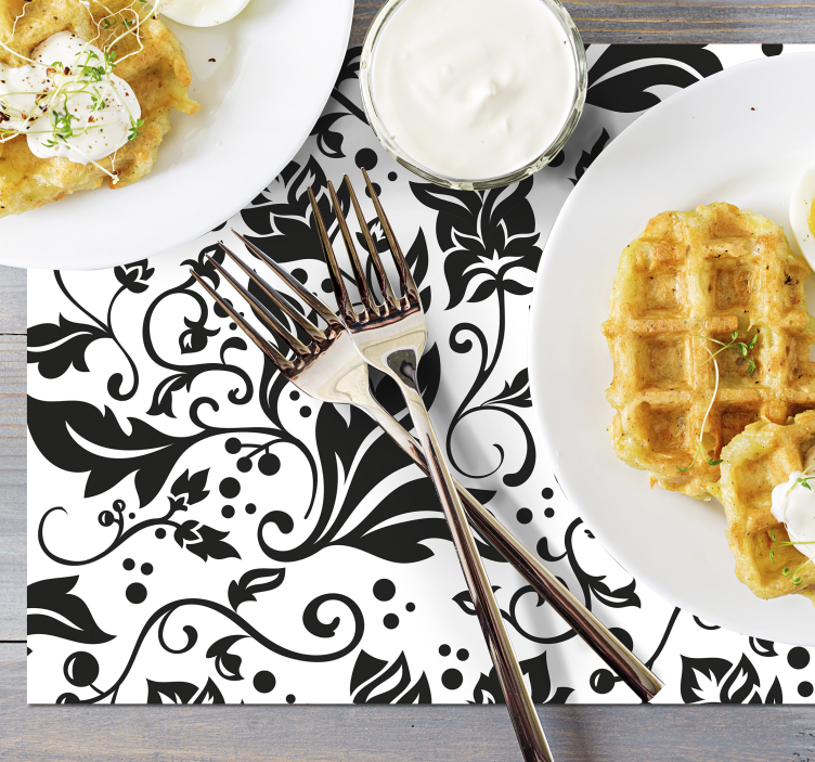 Mantel individual patrón floral negro - TenVinilo