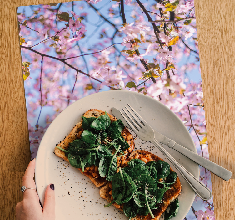 Mantel individual patrón flores de cerezo en flor - TenVinilo