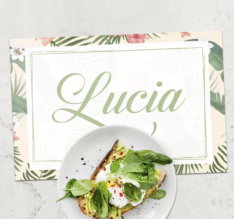 Mantel individual personalizable diseño floral con nombre - TenVinilo