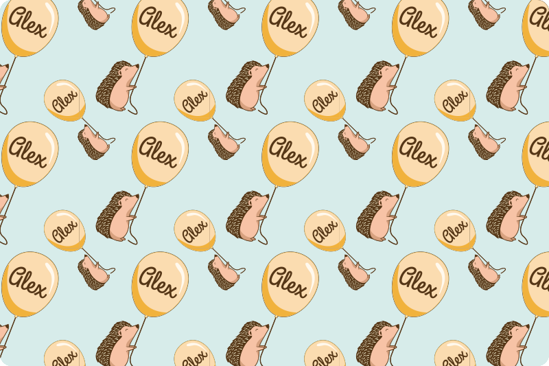 Mantel individual infantil erizo con globos con nombre - TenVinilo