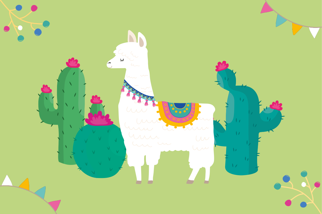 Mantel individual infantil llama con cactus - TenVinilo