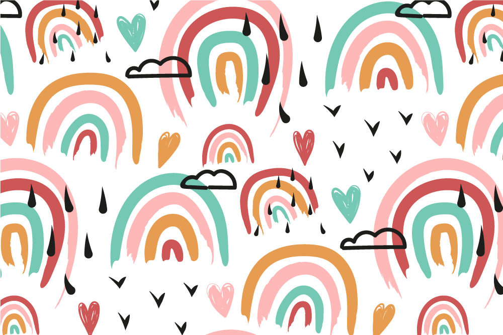 Mantel individual infantil patrón de corazones arcoíris - TenVinilo