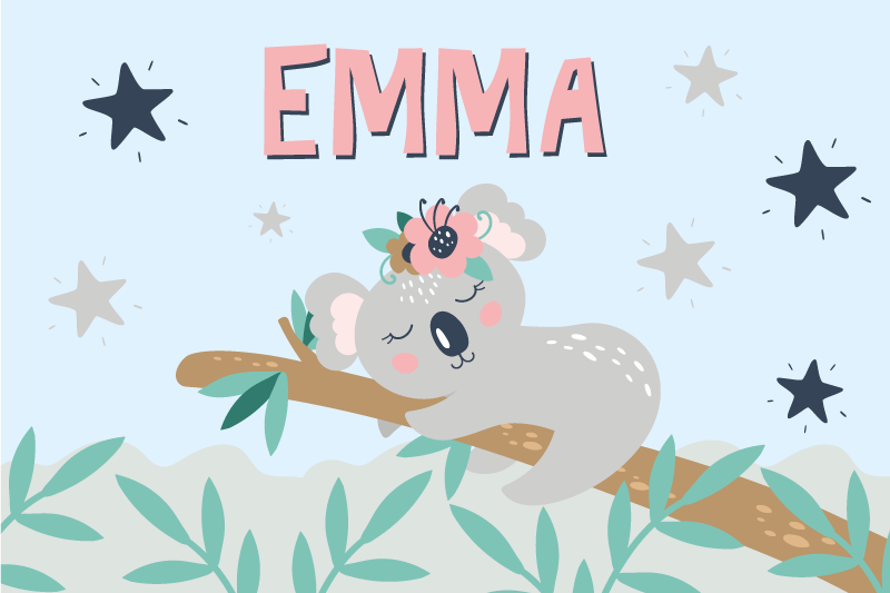 Mantel individual infantil Lindo koala para niña con nombre - TenVinilo