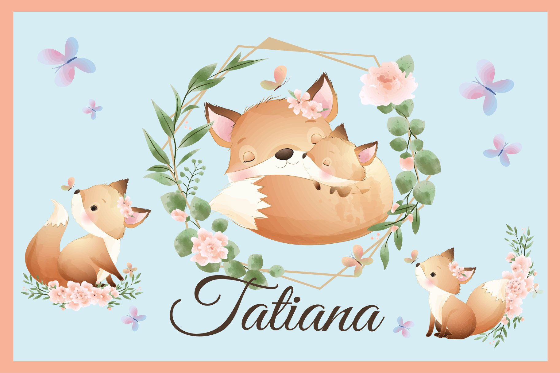 Mantel individual infantil familia de zorros adorables - TenVinilo