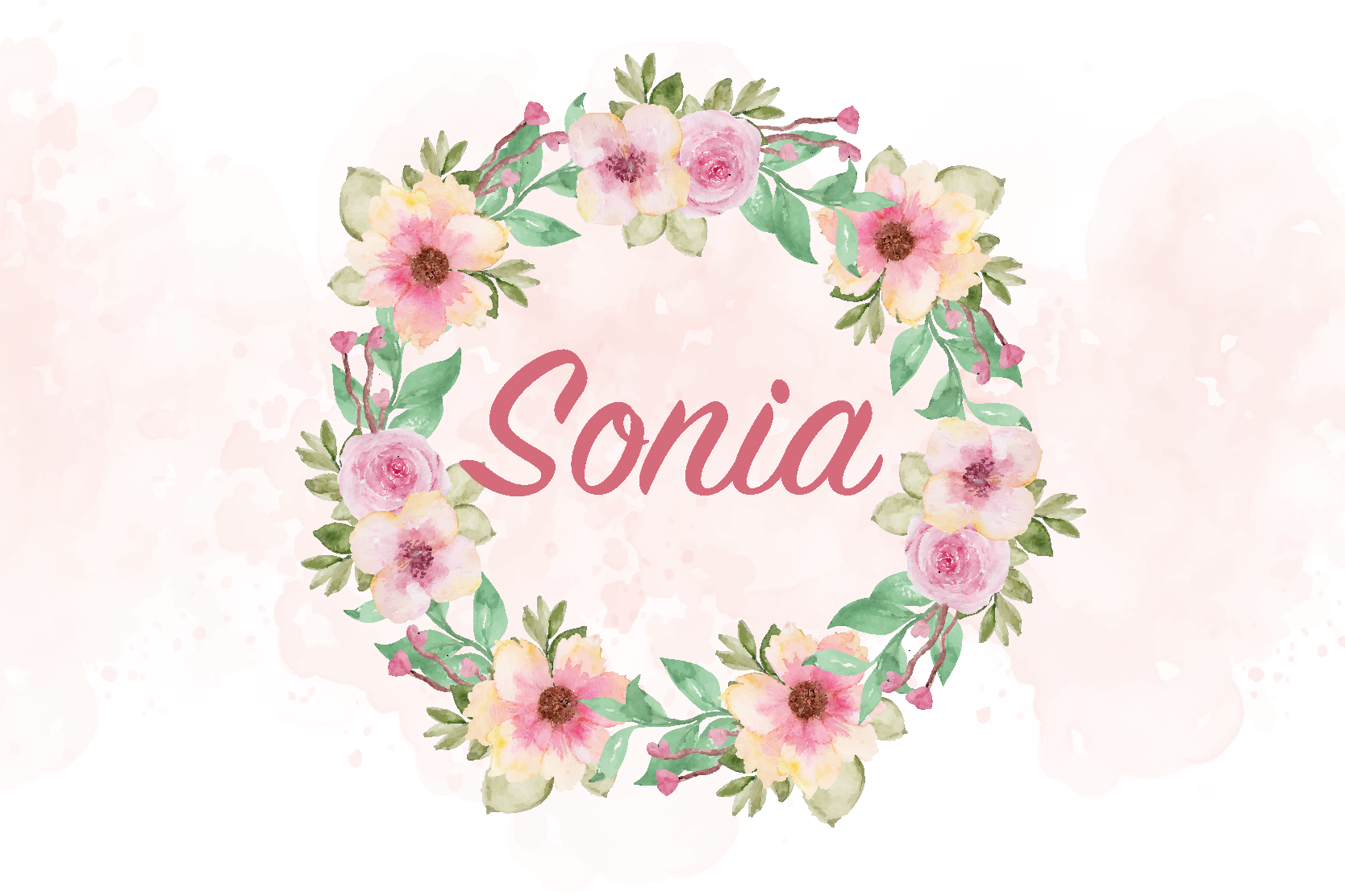 Mantel individual flores acuarela con nombre - TenVinilo