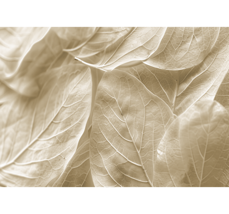 Mural habitación matrimonio grandes hojas beige - TenVinilo