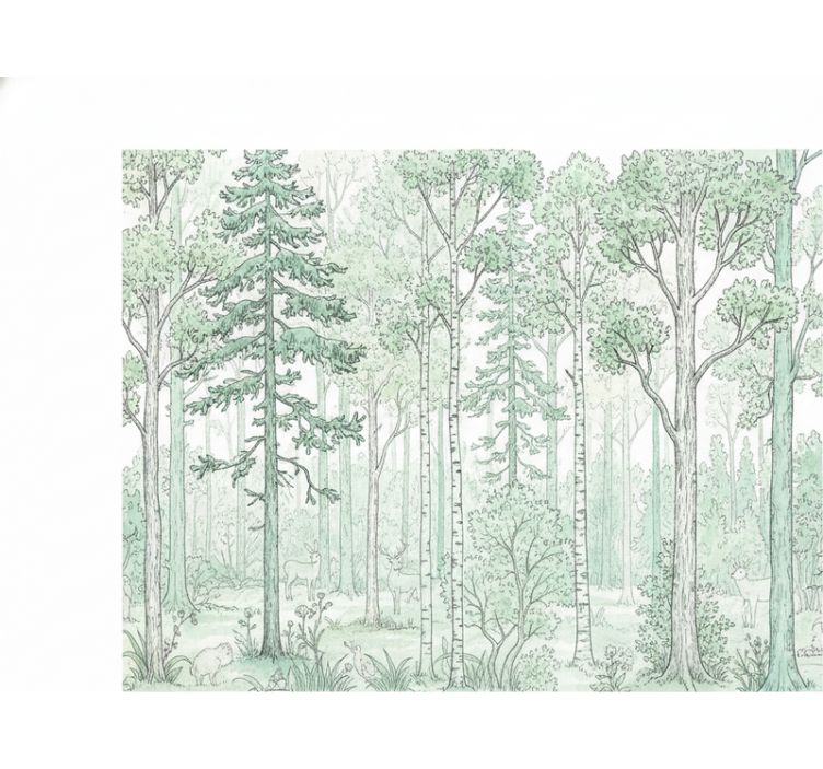 Papel pintado bosque dibujo de bosque menta - TenVinilo