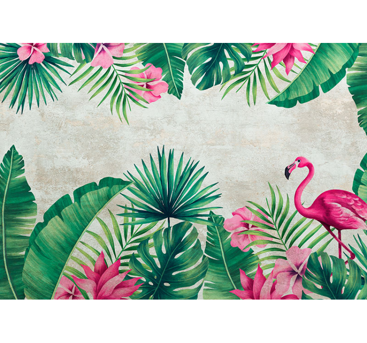Mural de pared flores flora tropical flamingo - TenVinilo