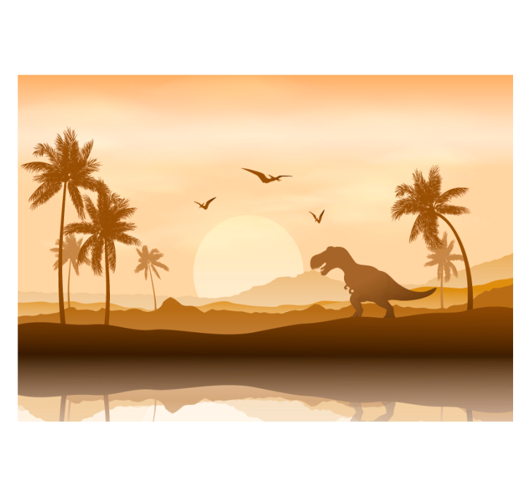 Mural de pared infantil paisaje de dinosaurios al atardecer - TenVinilo