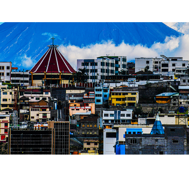 Fotomural ciudad paisaje urbano con volcán - TenVinilo