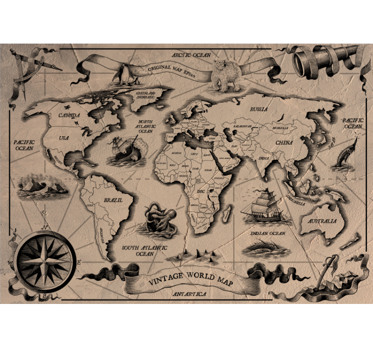 Papel pintado mapamundi mapa mundial vintage - TenVinilo