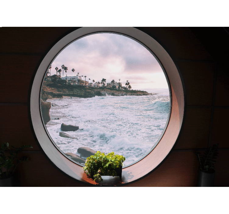 Papel pintado paisaje escena de olas costeras - TenVinilo