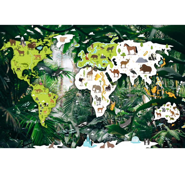 Papel pintado mapamundi mapa del mundo animal - TenVinilo