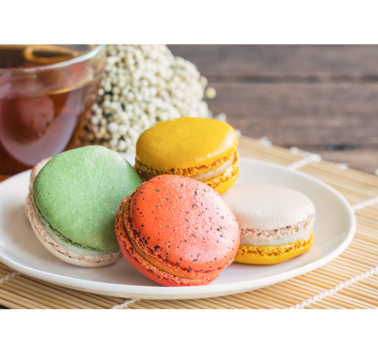 Fotomural frase delicias de macarons coloridos - TenVinilo