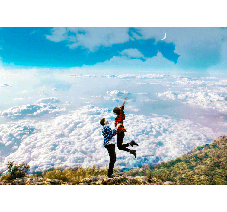 Fotomural de amor abrazo alegre por encima de las nubes - TenVinilo