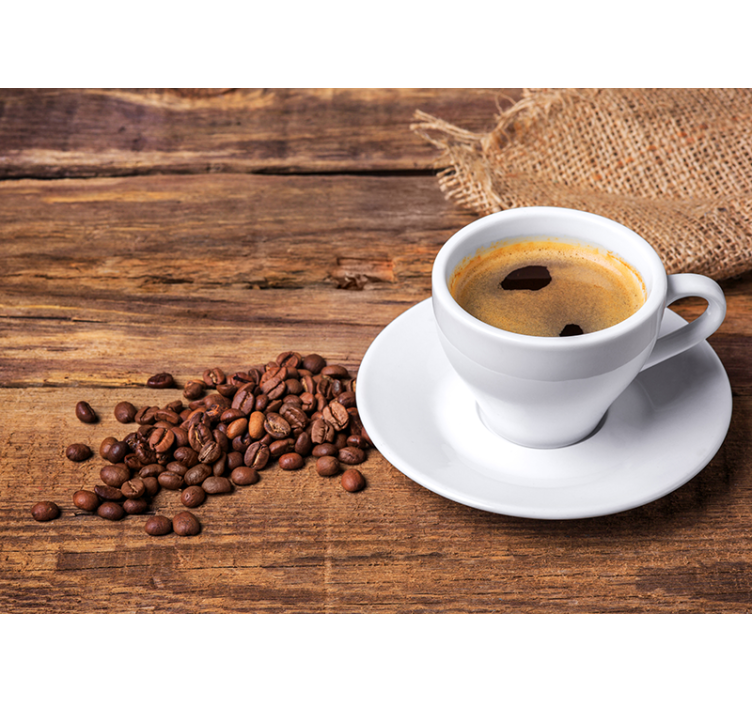 Papel pintado madera taza y granos café - TenVinilo