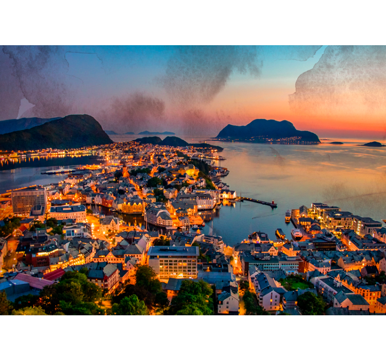 Fotomural ciudad vista panorámica de la costa - TenVinilo