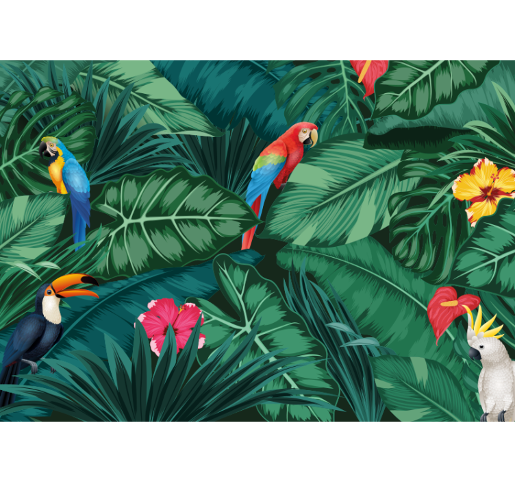 Mural para comedor aves y flores tropicales - TenVinilo