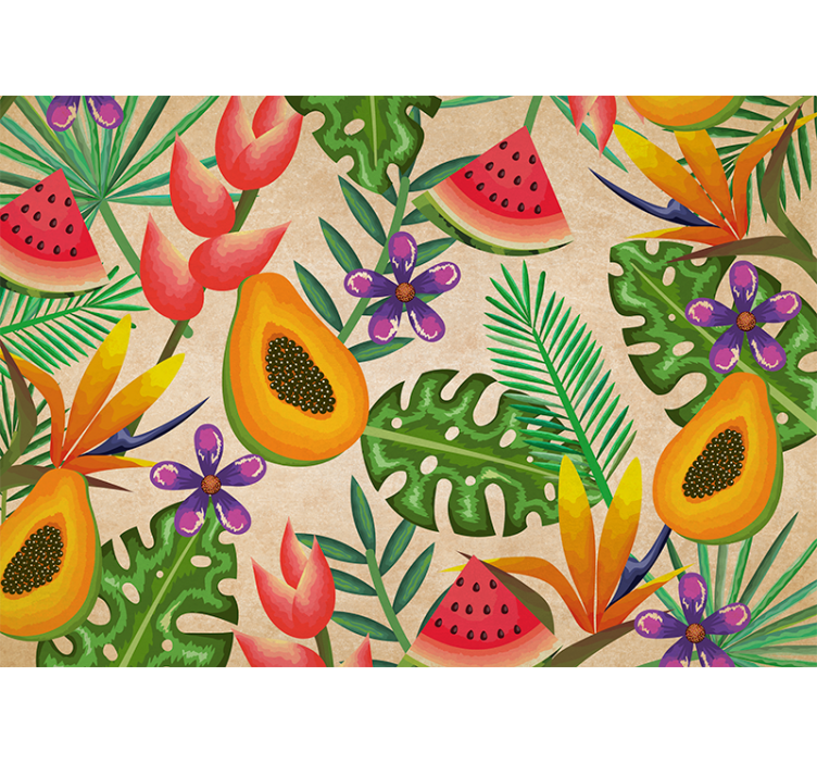 Mural de pared flores con patrones de frutas tropicales - TenVinilo