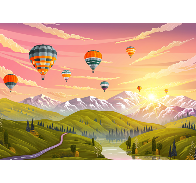 Papel pintado paisaje globos aerostáticos - TenVinilo